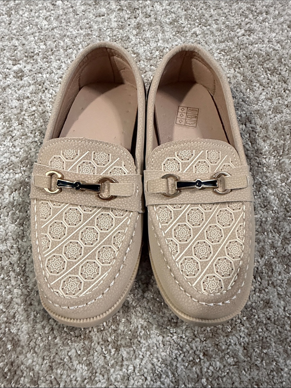 Girls' Tan Embossed Loafers with Decorative Bit